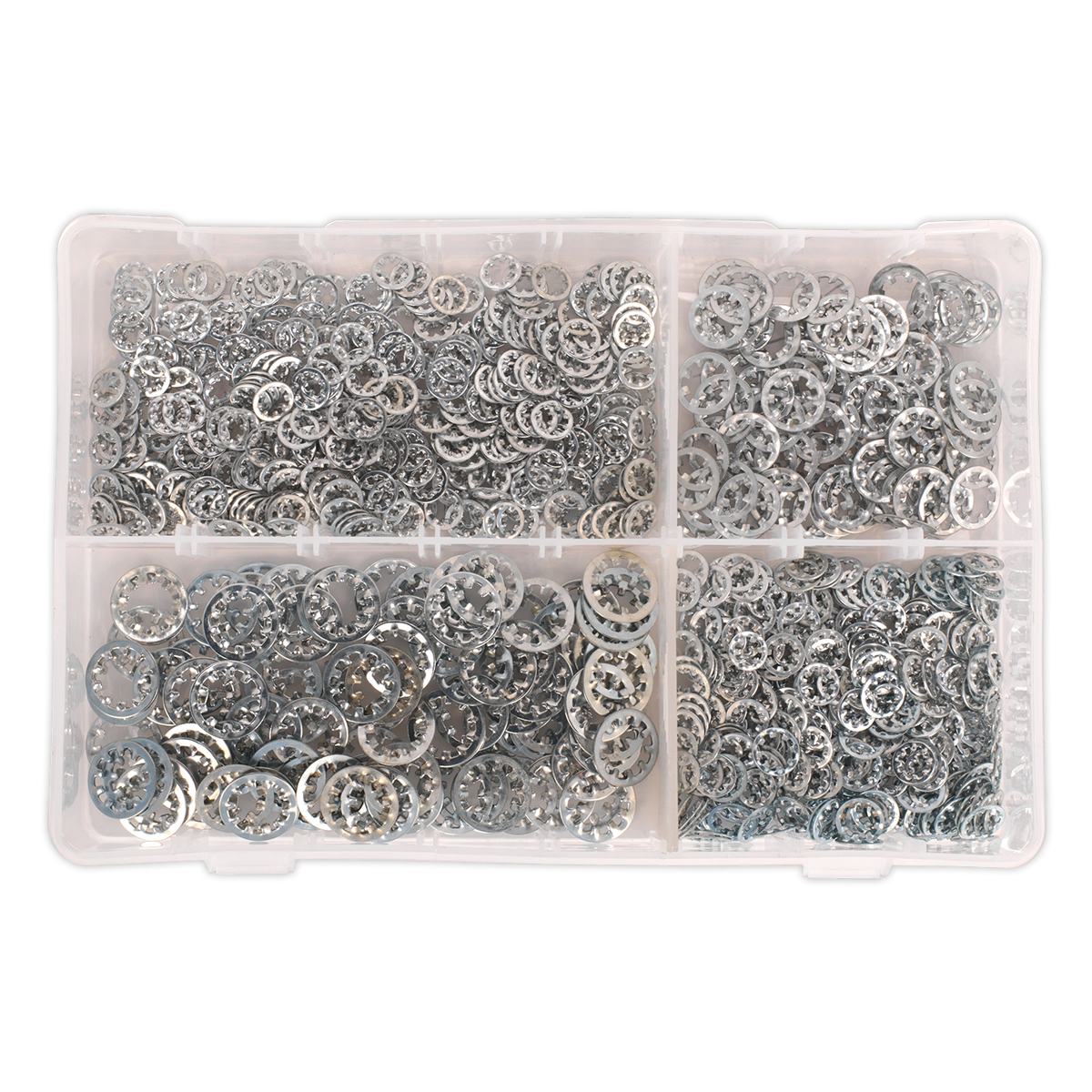 Sealey Lock Washer Assortment 1000 Pieces Serrated Internal Silver AB057LW
