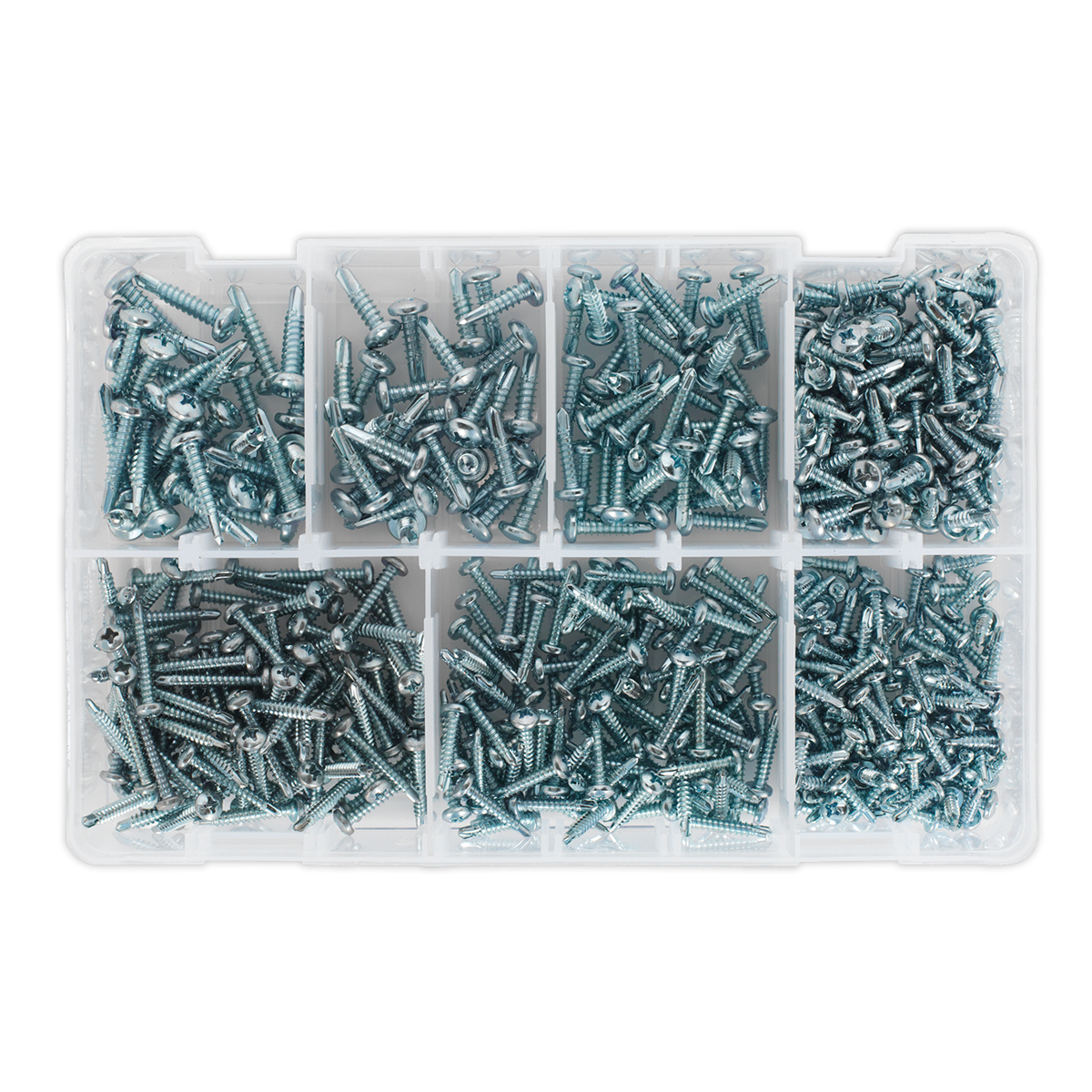 Sealey Self Drilling Screw Assorted 500pc Pan Head Phillips Zinc D7504N AB060SDS