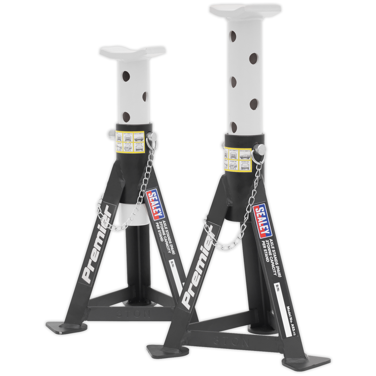 Sealey 2x Axle Stands Heavy Duty Lift 3 Tonne Capacity/Stand - White AS3
