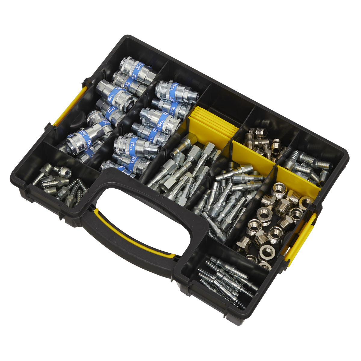 Sealey Air Coupling Kit Nine Compartment Composite Storage Case 110 Pcs AC110K