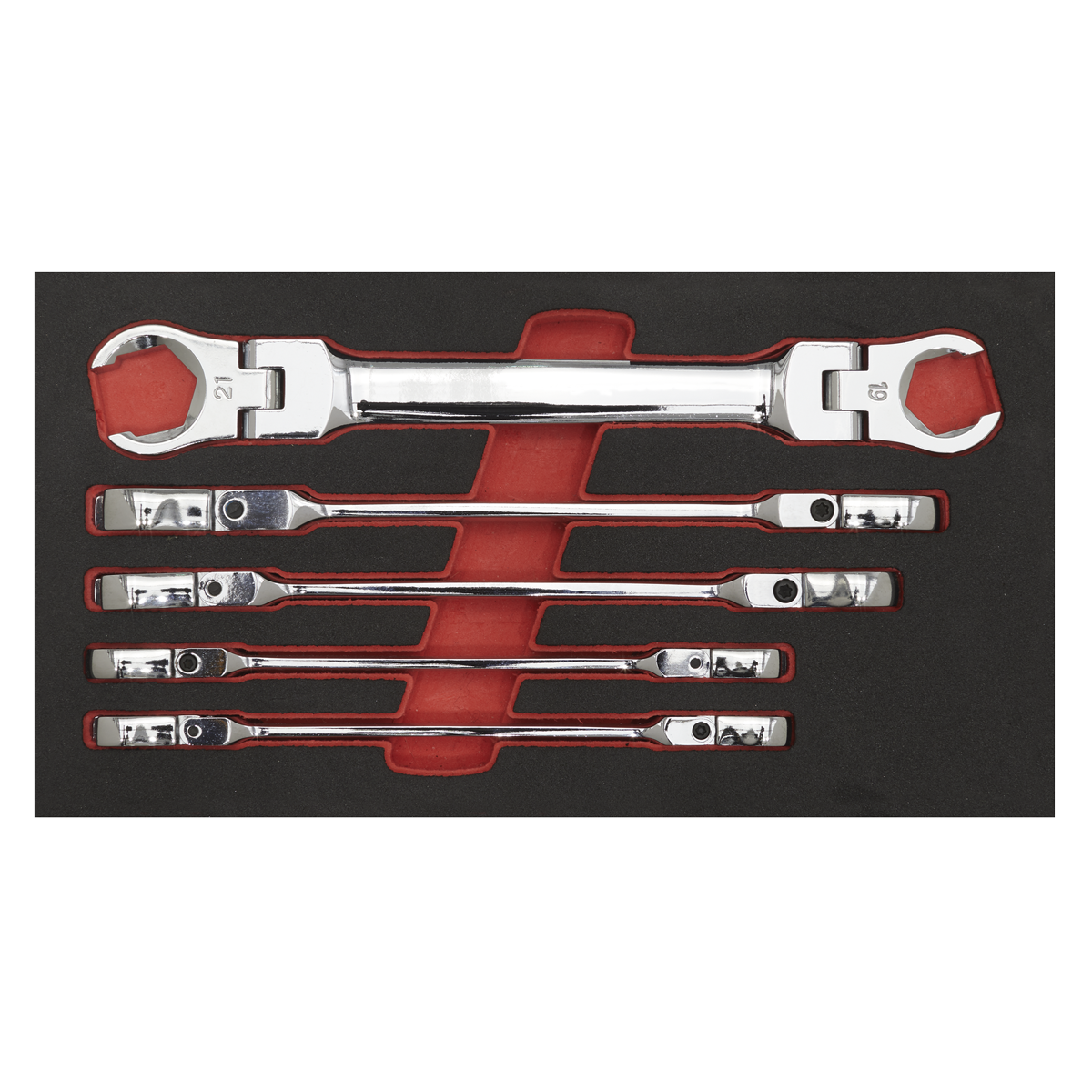 Sealey Flexi-Head Flare Nut Spanner Set 5 Pieces Chrome Vanadium Steel AK2652