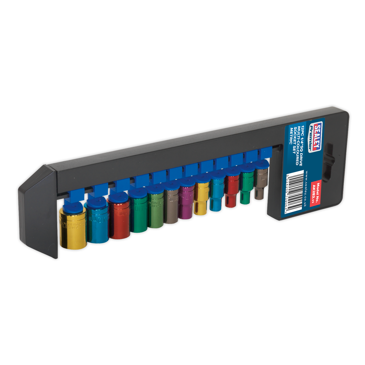 Sealey 12 Pcs Multi-Coloured Socket Set 1/4" Square Drive WallDrive Metric AK282