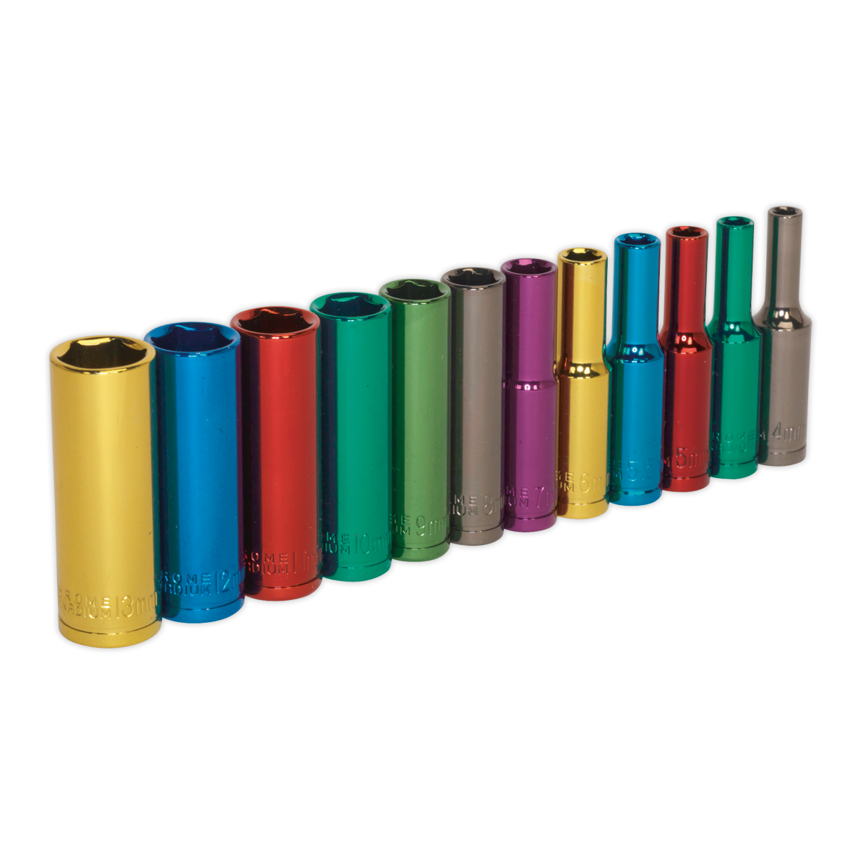 Sealey 12 Pieces 1/4" Square Drive Deep Multi-Coloured Socket Set AK282D