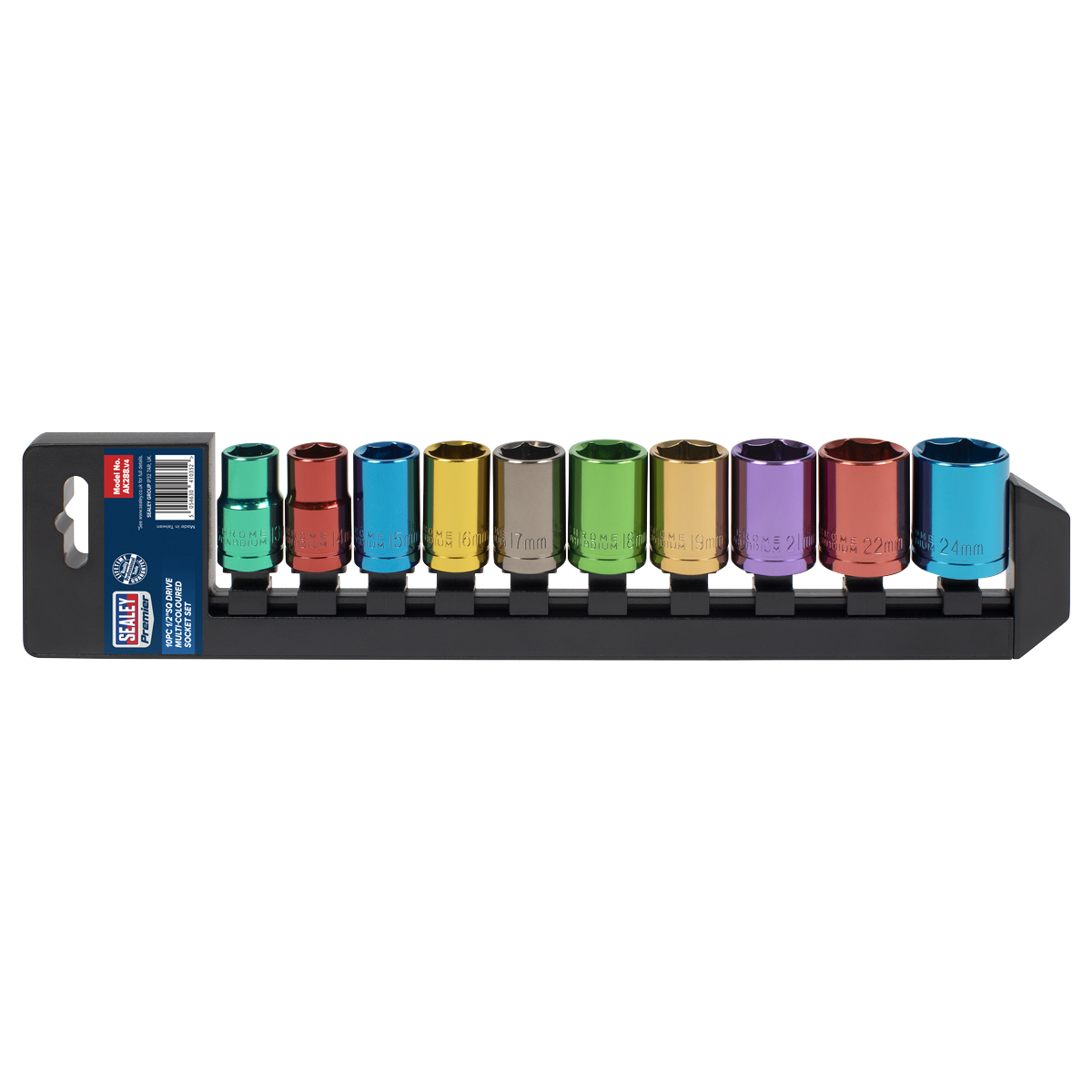 Sealey Multi-Coloured Socket Set 10 Pcs 1/2" Square Drive WallDrive Metric AK288