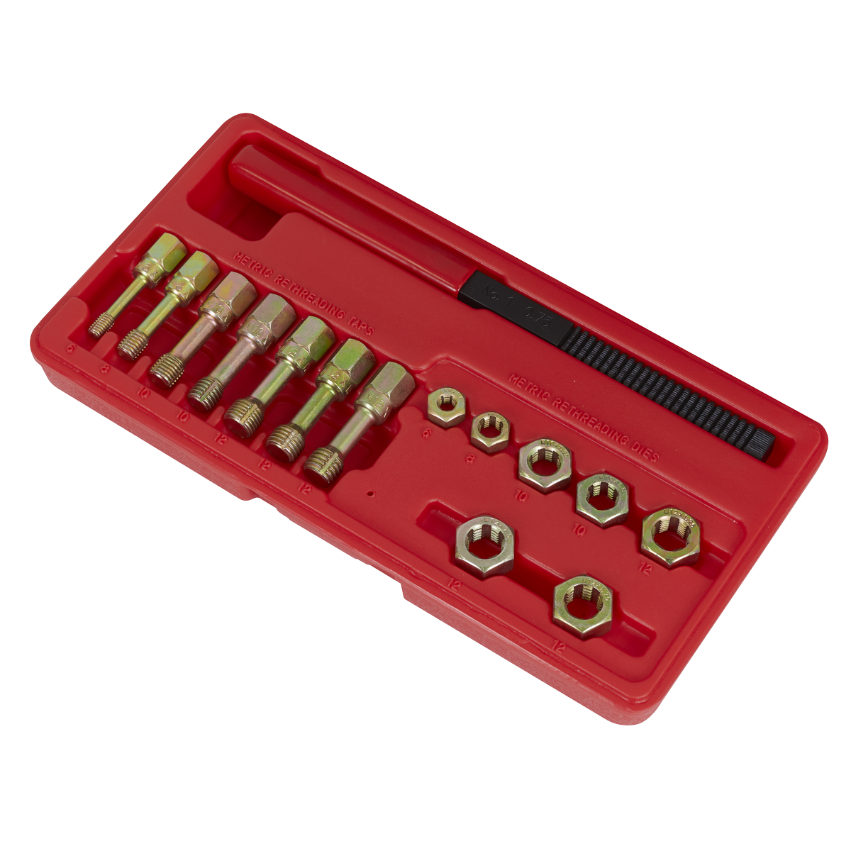 Sealey Re-Threader Kit 15 Pieces Metric For Restoration In Tool Tray Black AK310