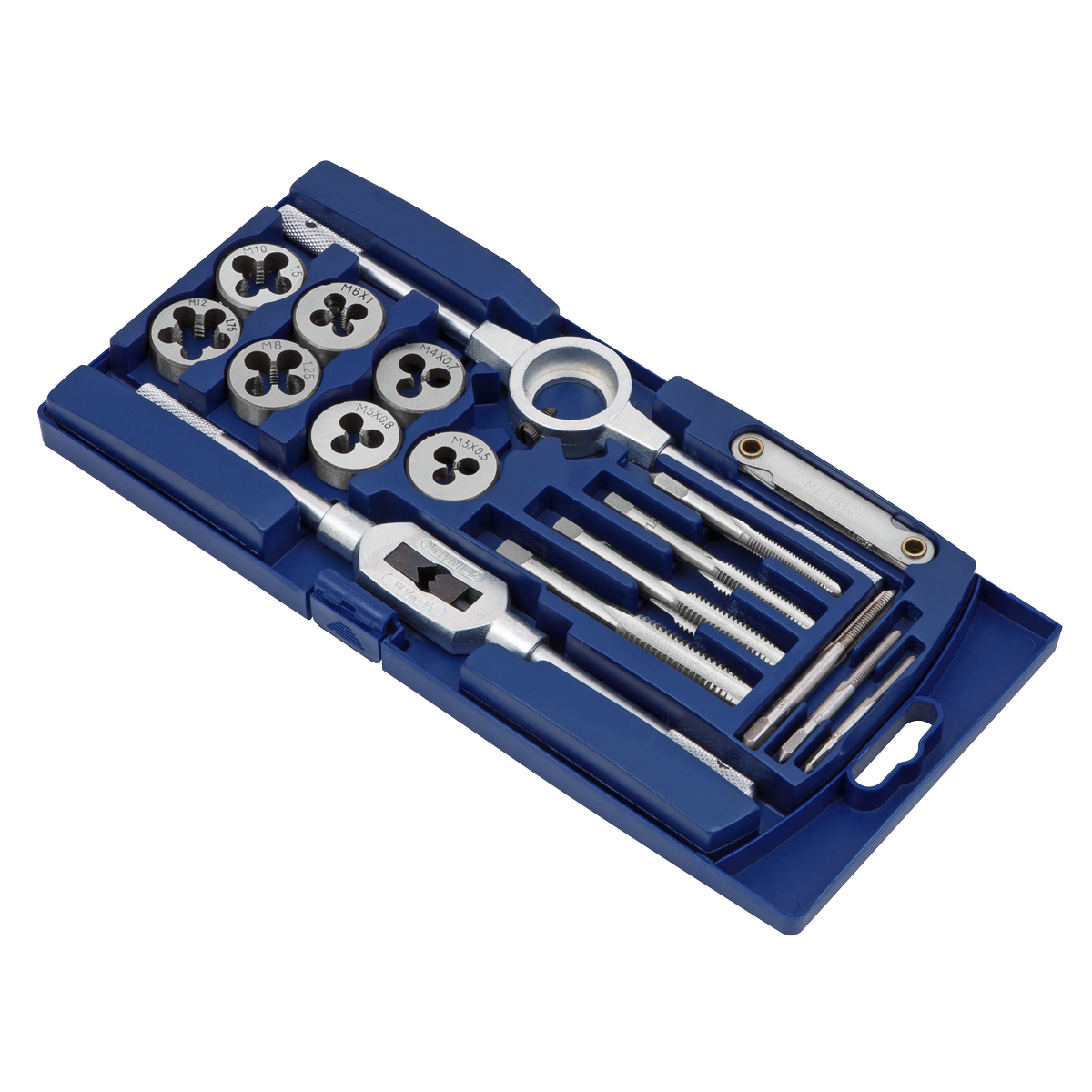 Sealey Tap & Die Set 17 Pcs Carbon Steel Adjustable Tap Metric In Case AK321