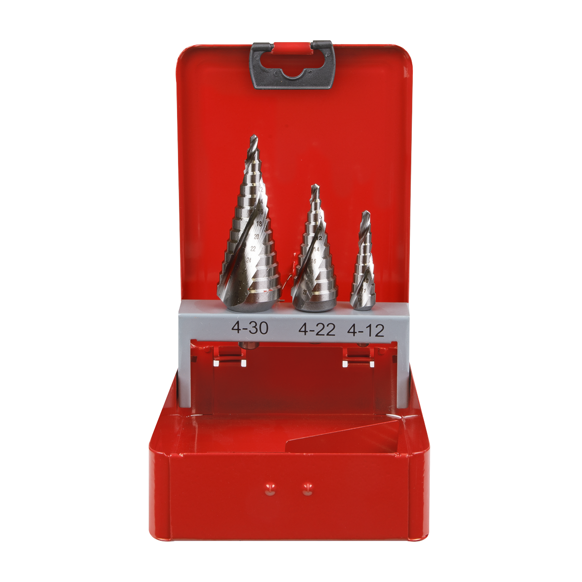 Sealey HSS M2 Spiral Flute Step Drill Bit Set 3p In Flip-Up Metal Case AK4743