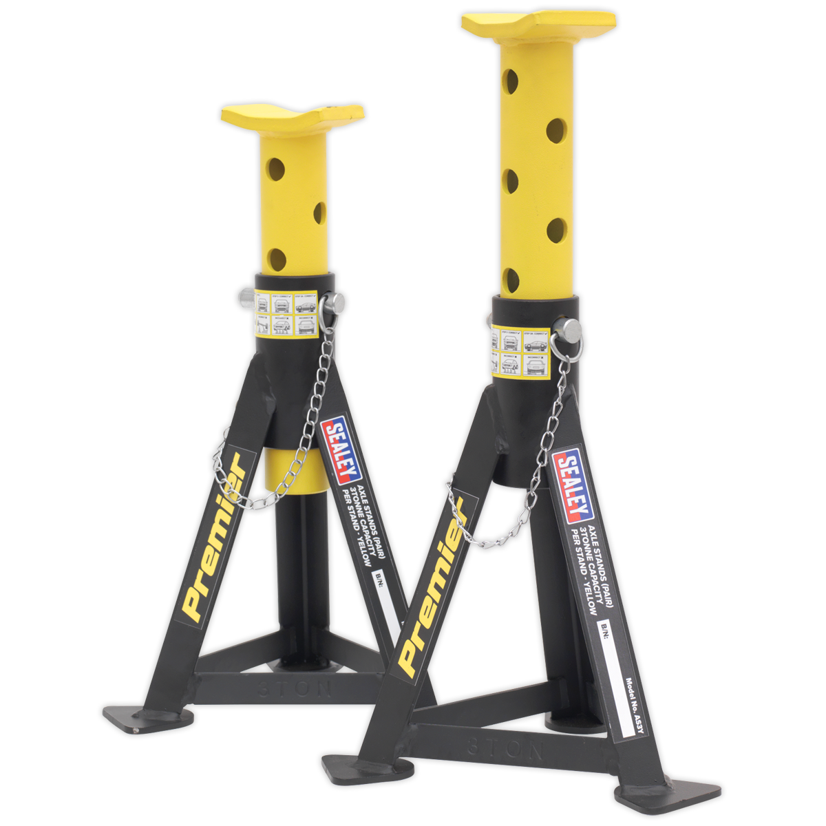 Sealey 2x Axle Stands Heavy Duty Lift 3 Tonne Capacity/Stand - Yellow AS3Y