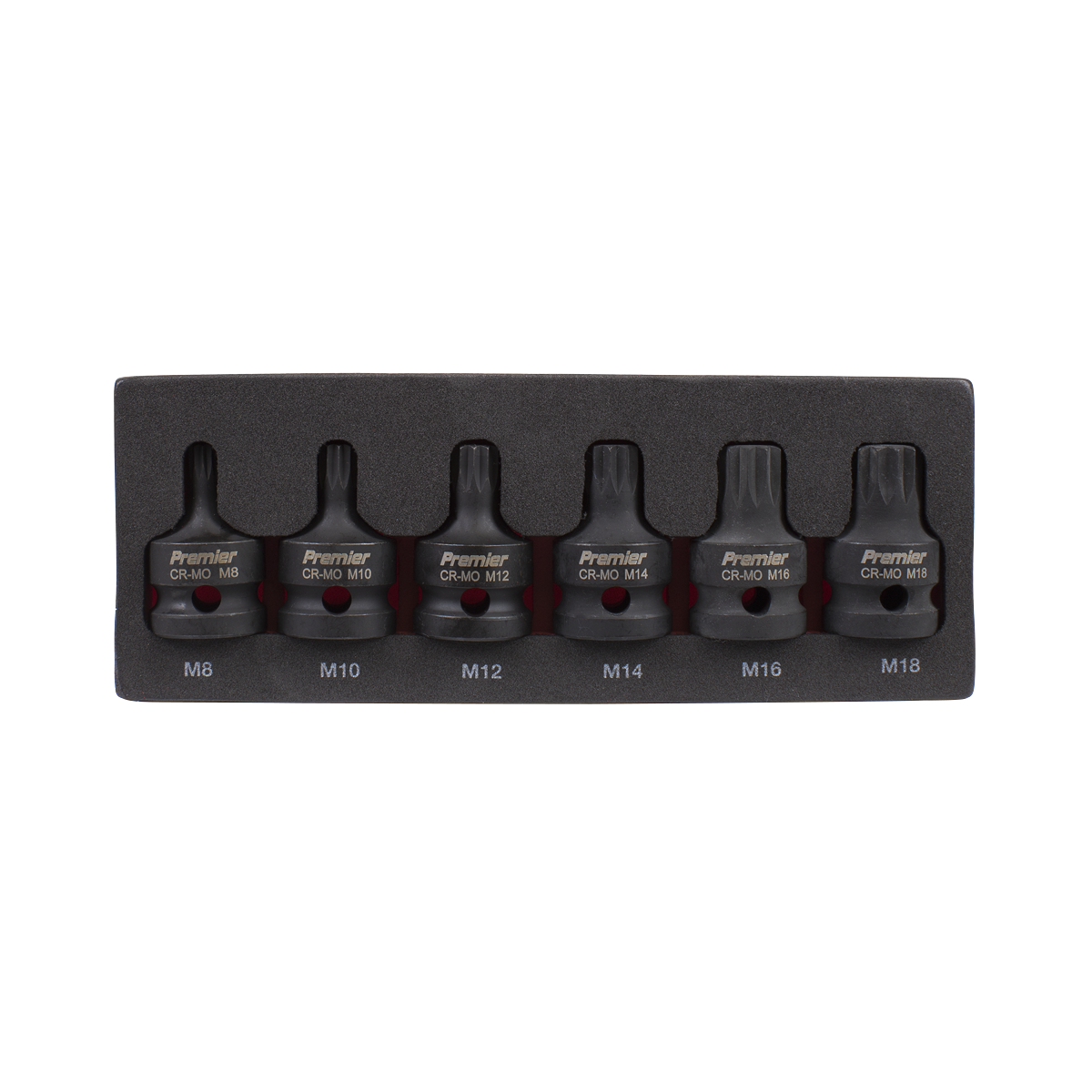 Sealey Impact Spline Socket Bit Set 6 Pieces 1/2" Square Drive Black AK5608