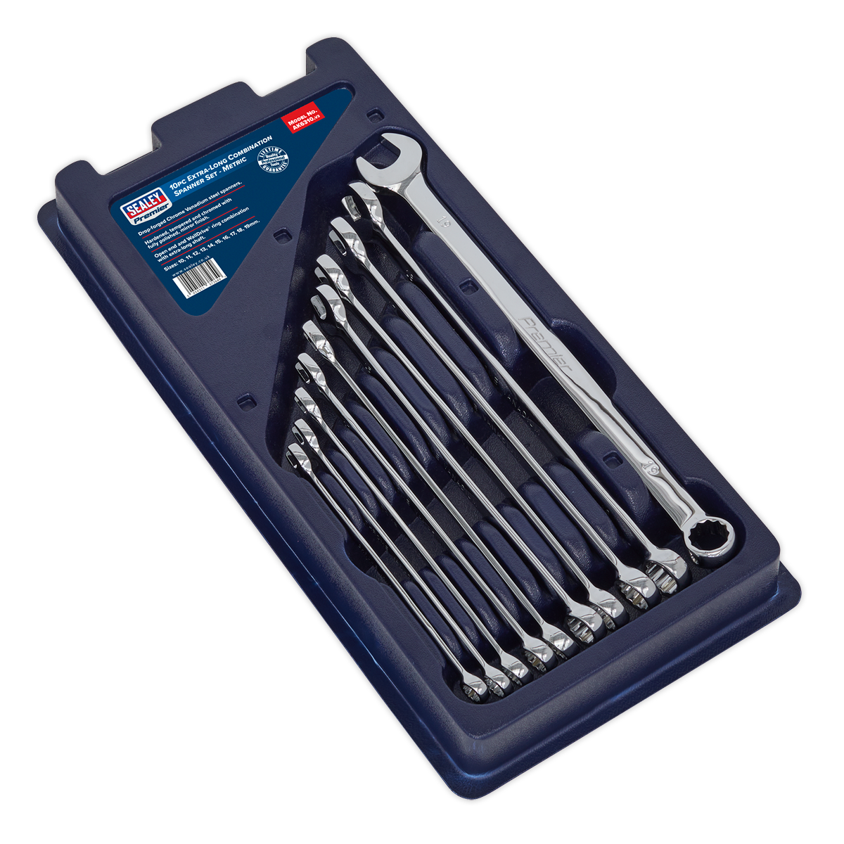 Sealey Combi Spanner Set 10 Pcs Extra-Long Metric Chrome Vanadium Steel AK6310