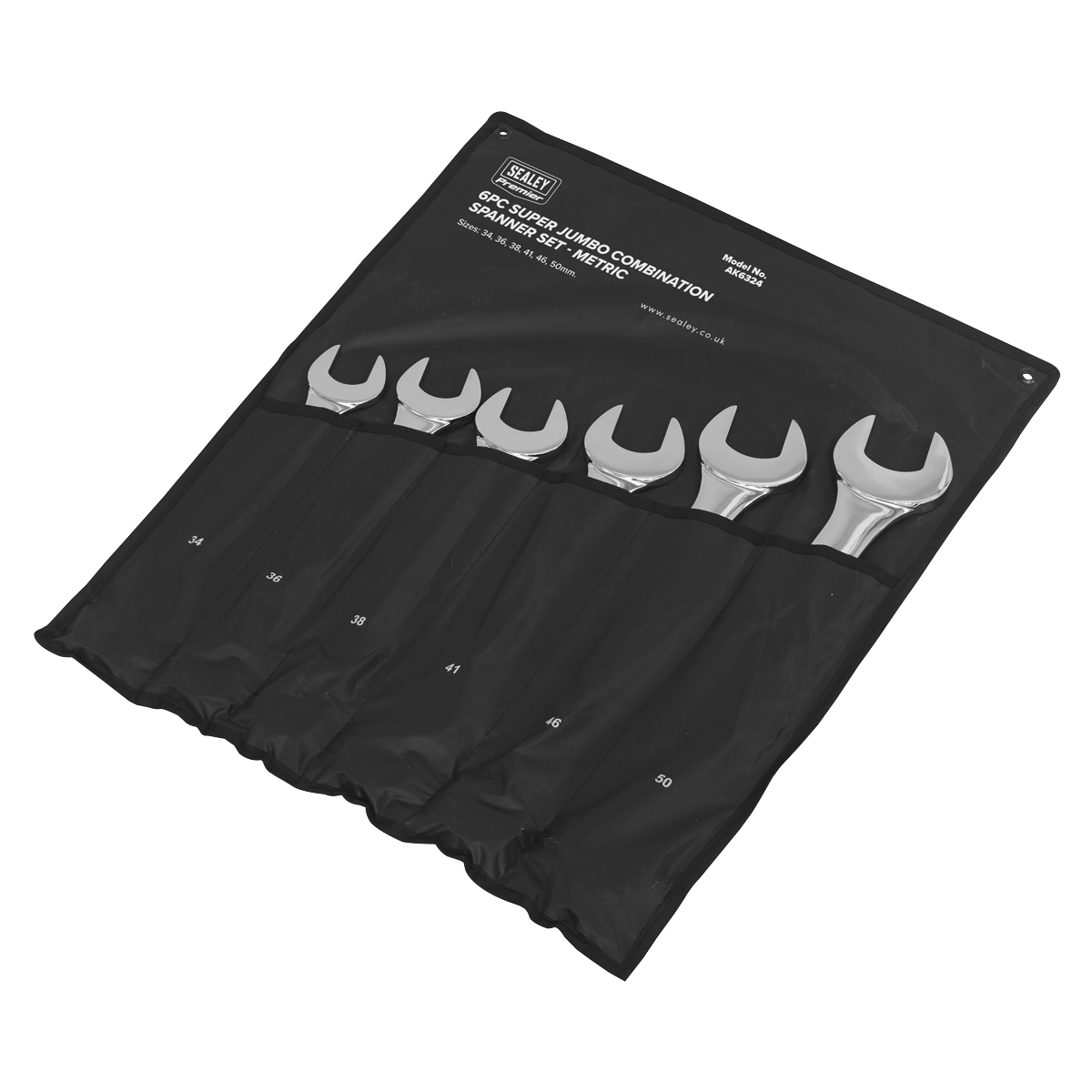 Sealey Combi Spanner Set 6pc Super Jumbo Chrome Vanadium Steel Metric AK6324