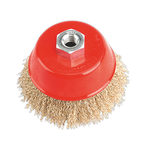 Sealey Brassed Steel Cup Brush For Power Tools 100mm M14 x 2mm 8500 RPM CBC100
