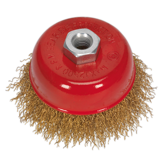 Sealey Brassed Steel Cup Brush For Power Tools Ø75mm M14 x 2mm 1500 RPM CBC752
