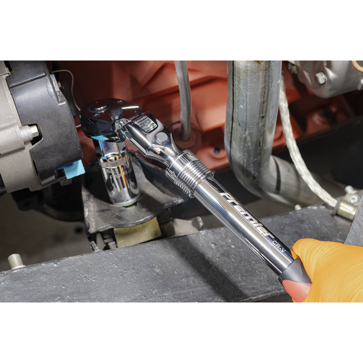 Sealey Flexi-Head Ratchet Wrench 1/2" Square Drive Extendable Red AK6682