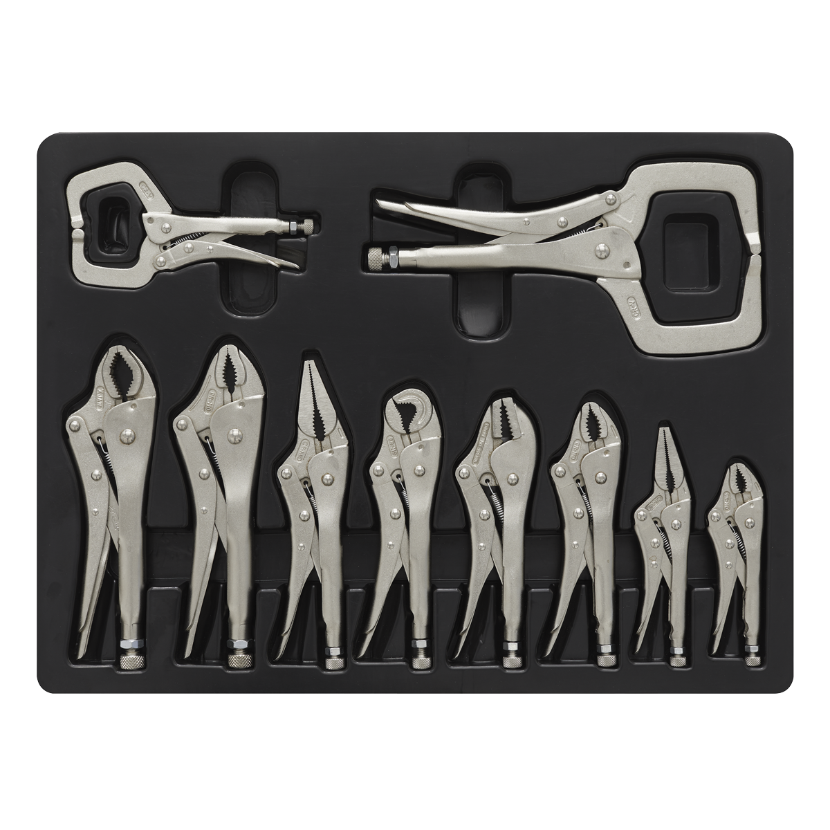 Sealey Locking Pliers Set With Deep-Cut Jaw Faces Assist Grip 10 Pieces AK6800