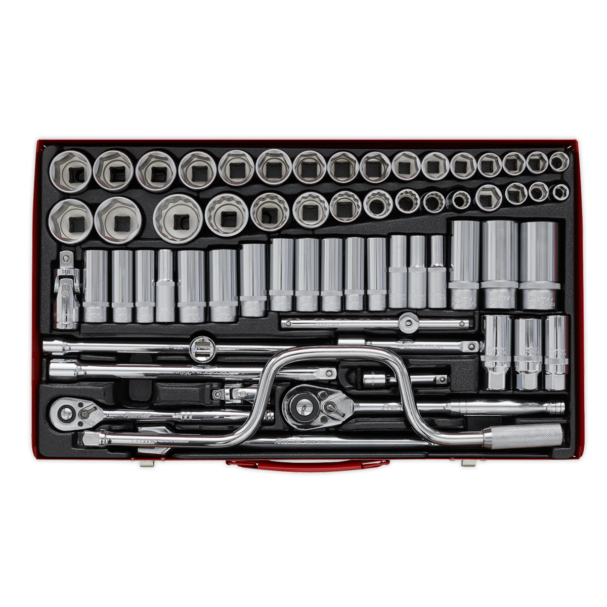 Sealey Socket Set 64pc 3/8" 1/2" Square Drive 6 Point WallDrive DuoMetric AK694
