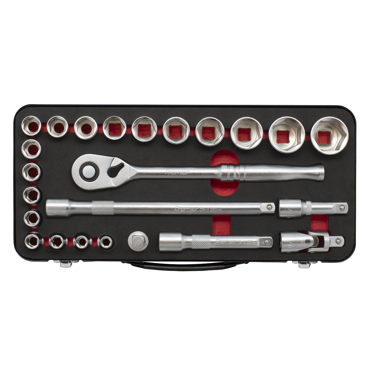 Premier Platinum Socket Set 1/2" Square Drive 24 Pieces 90-Tooth Ratchet + Case
