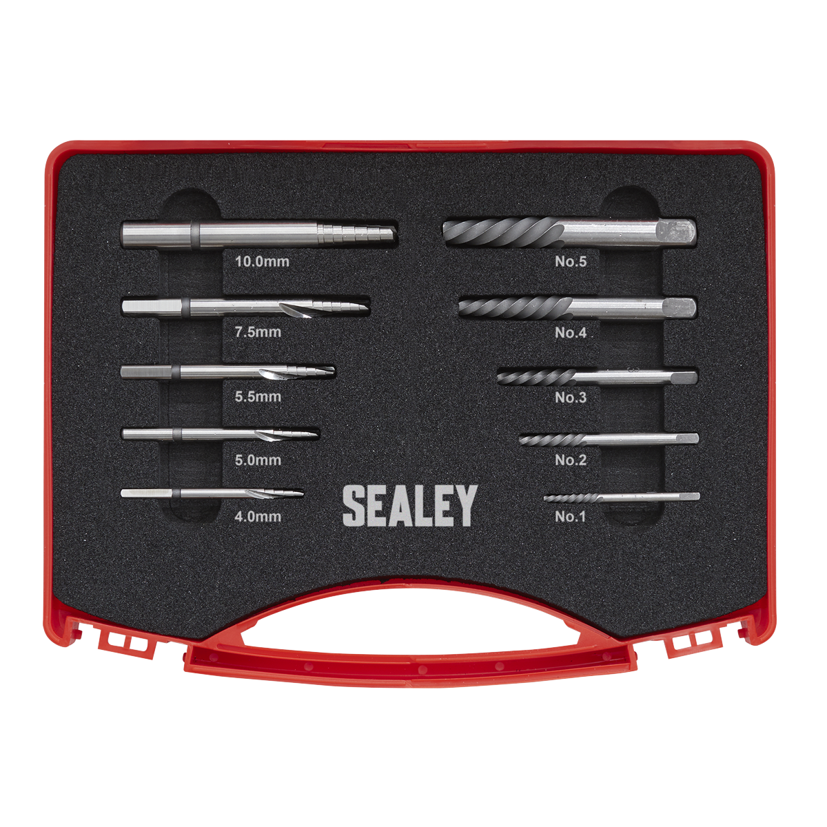 Sealey Step Drill Screw/Bolt Extractor Set 10pc Chrome Molybdenum Steel AK8187
