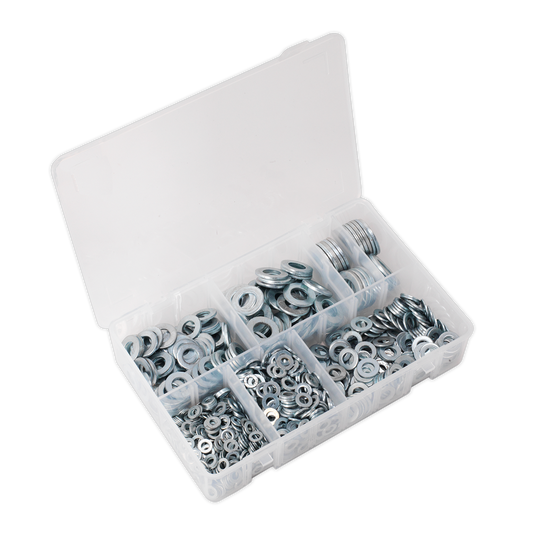 Sealey Flat Washer Assortment 1070 Pieces M5-M16 Form A Metric DIN 125 AB055WA