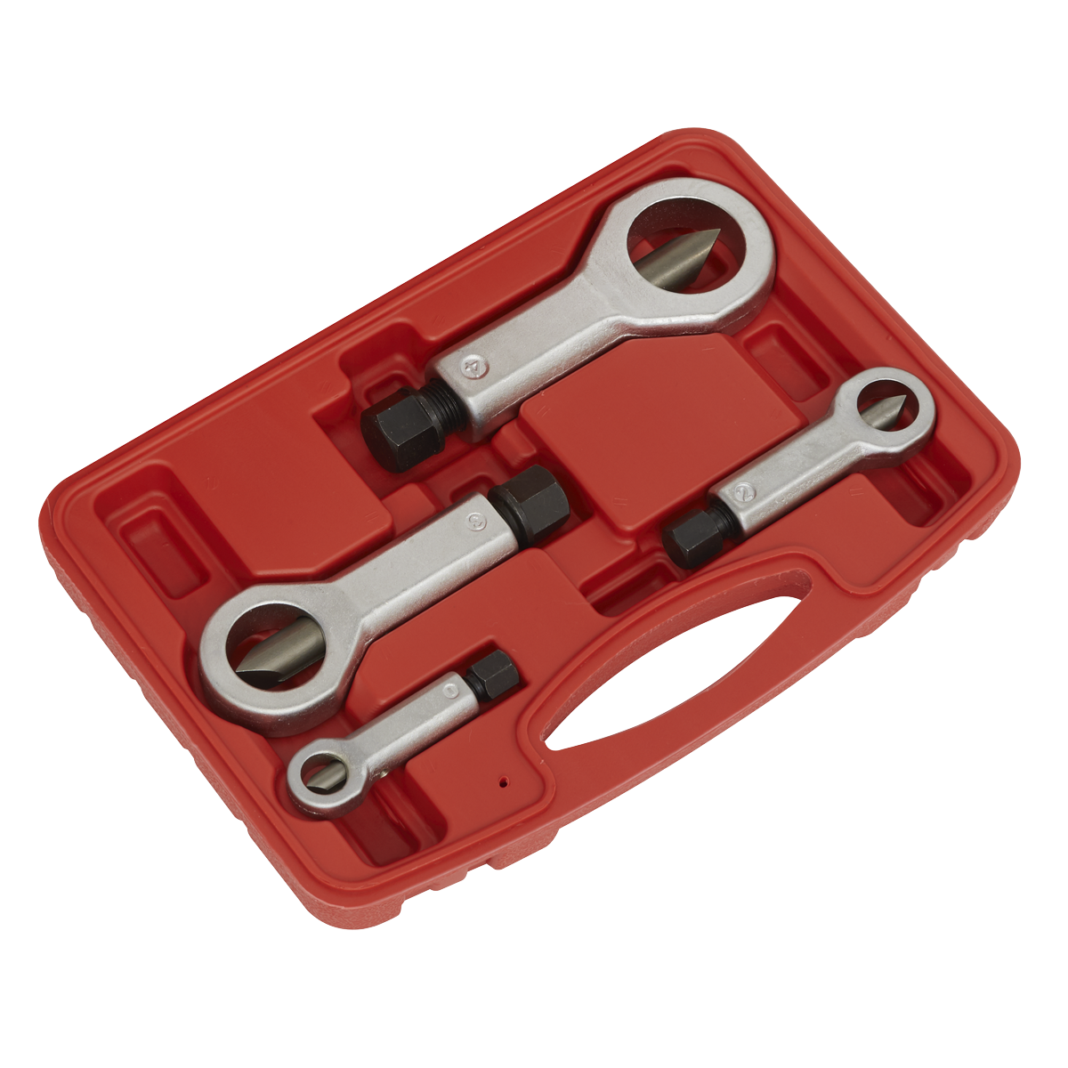 Sealey Nut Splitter Set Hardened Steel & Forged Grips 4 Pieces Storage Box AK85