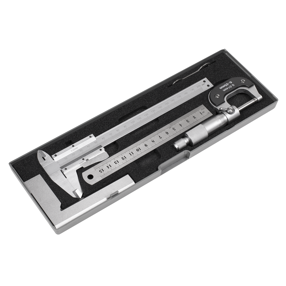 Sealey Measuring Tool Set 4 Pieces Vernier Caliper Micrometer Square AK91SET