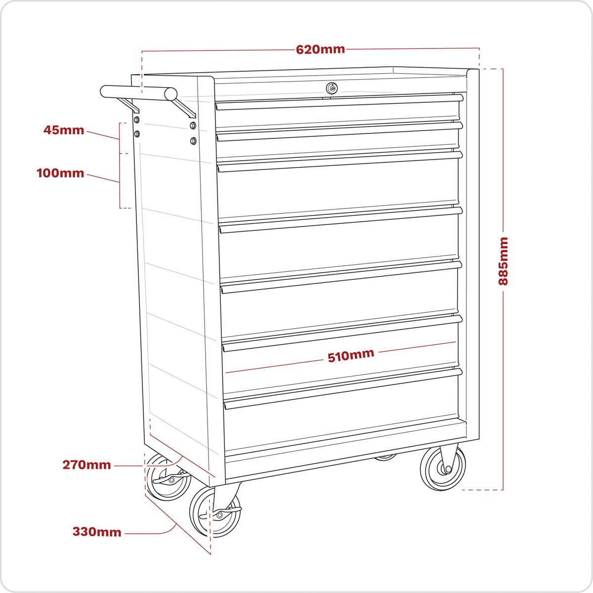 Sealey Rollcab 7 Drawers With Ball Bearing Runners Two Keys - Red/Grey AP22507BB