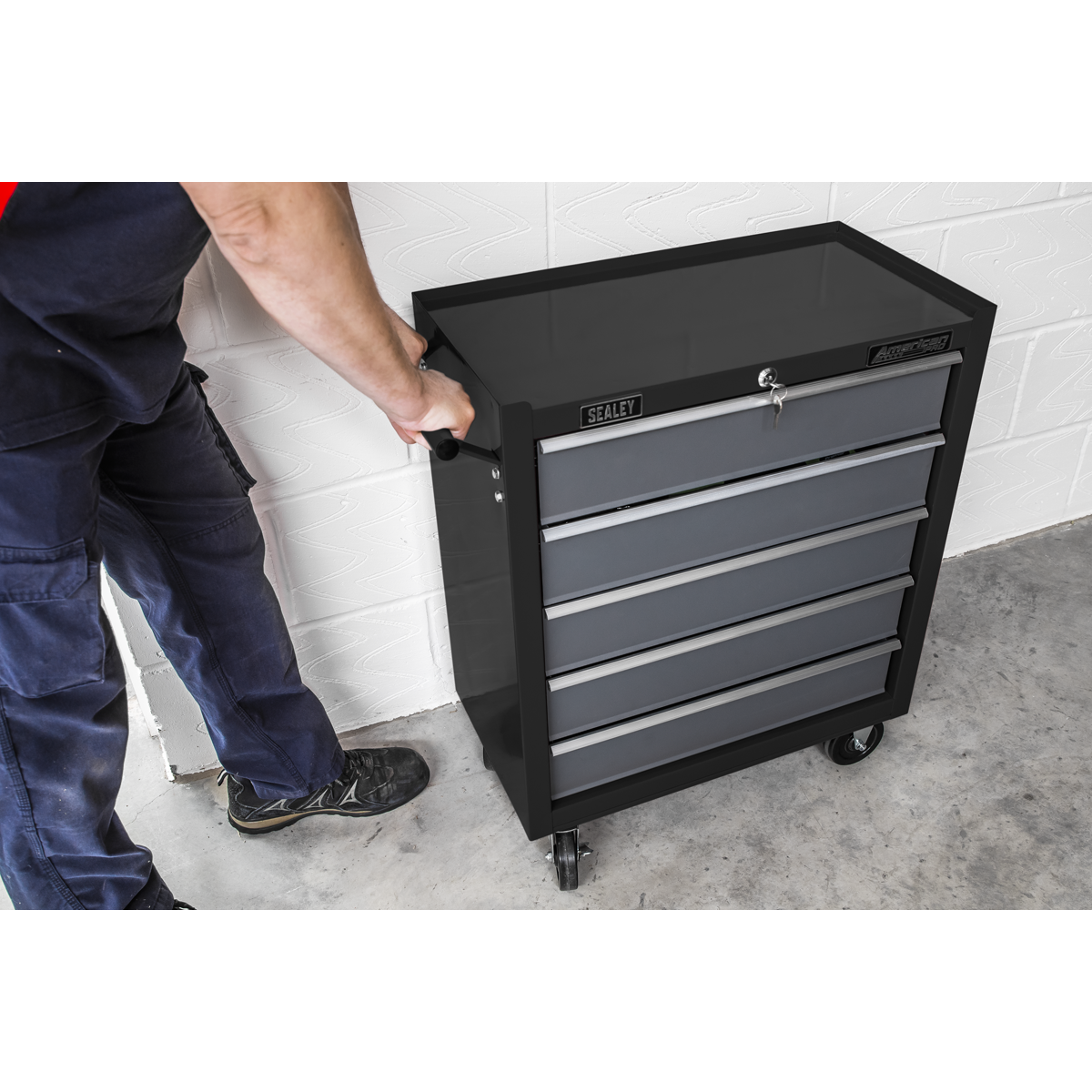 Sealey 5-Drawer Rollcab With Ball-Bearing Slides & Two Keys - Black/Grey AP2505B