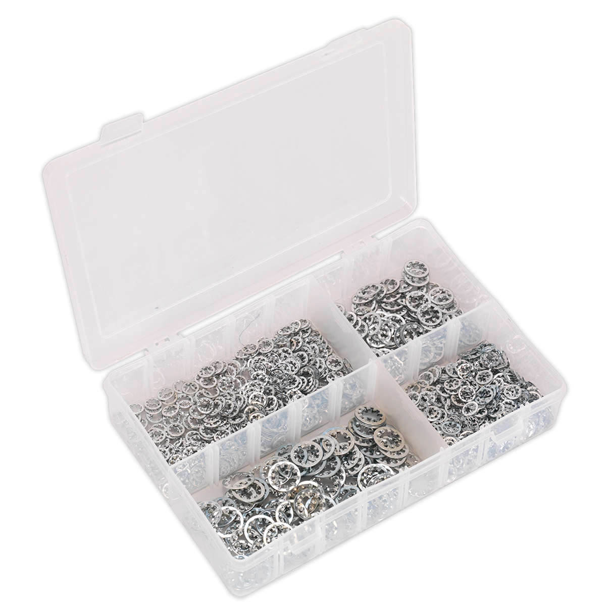 Sealey Lock Washer Assortment 1000 Pieces Serrated Internal Silver AB057LW