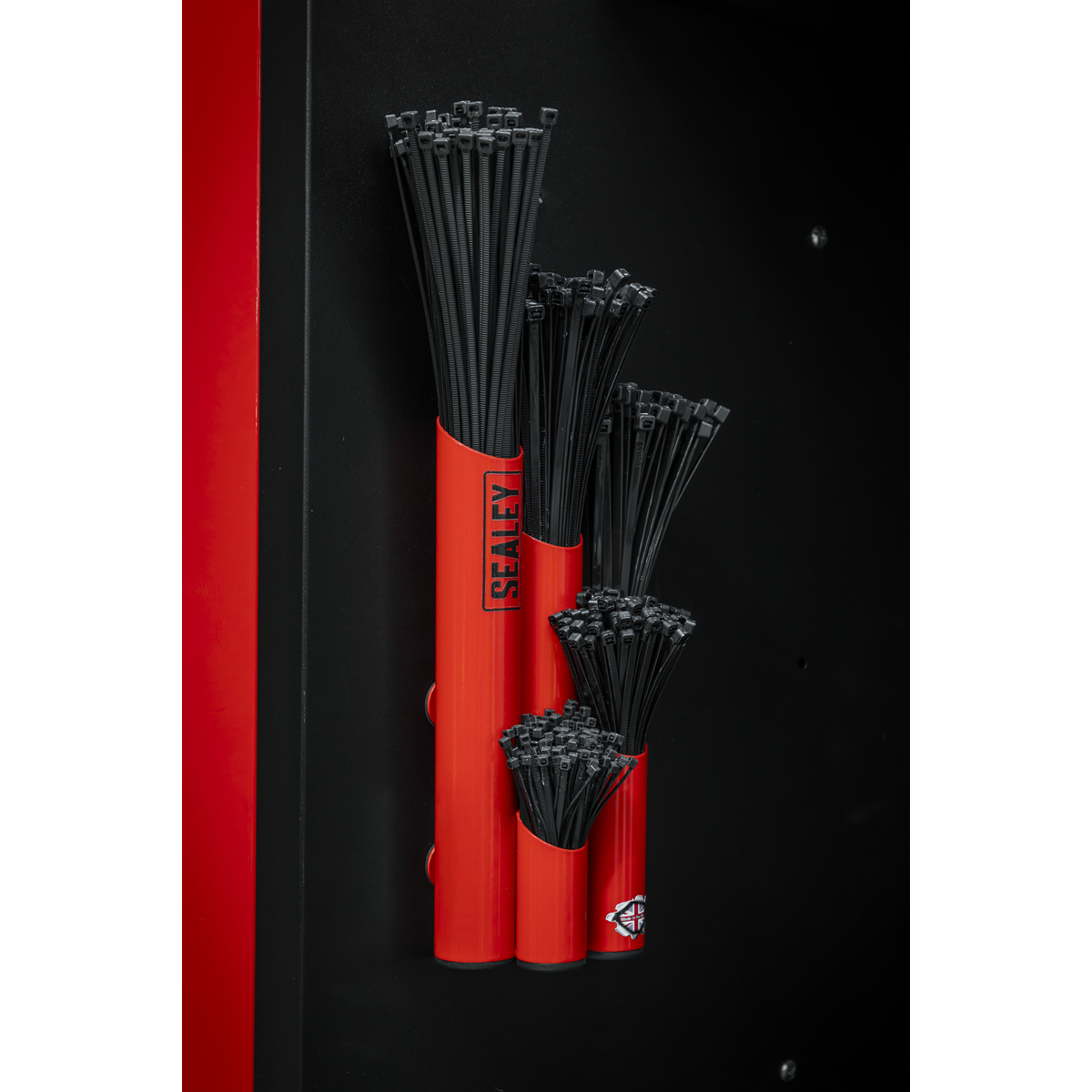 Sealey Large Magnetic Steel Cable Tie Holder With 500 Cable Ties Red APCTHRXL