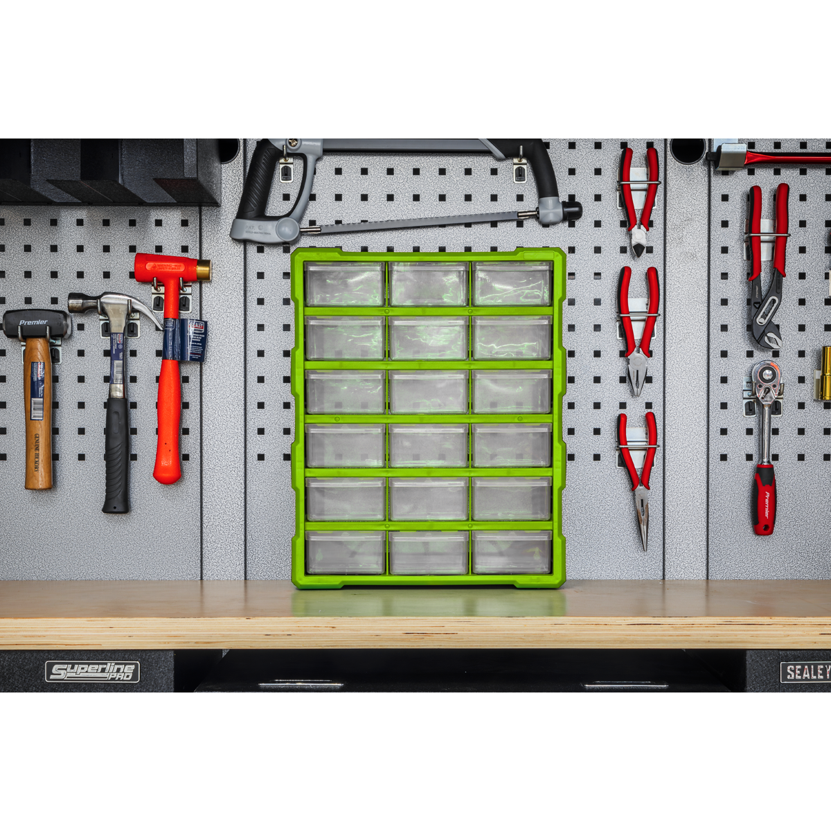 Sealey Cabinet Box 18 Drawer Wall Mountable - Hi-Vis Green/Black APDC18HV