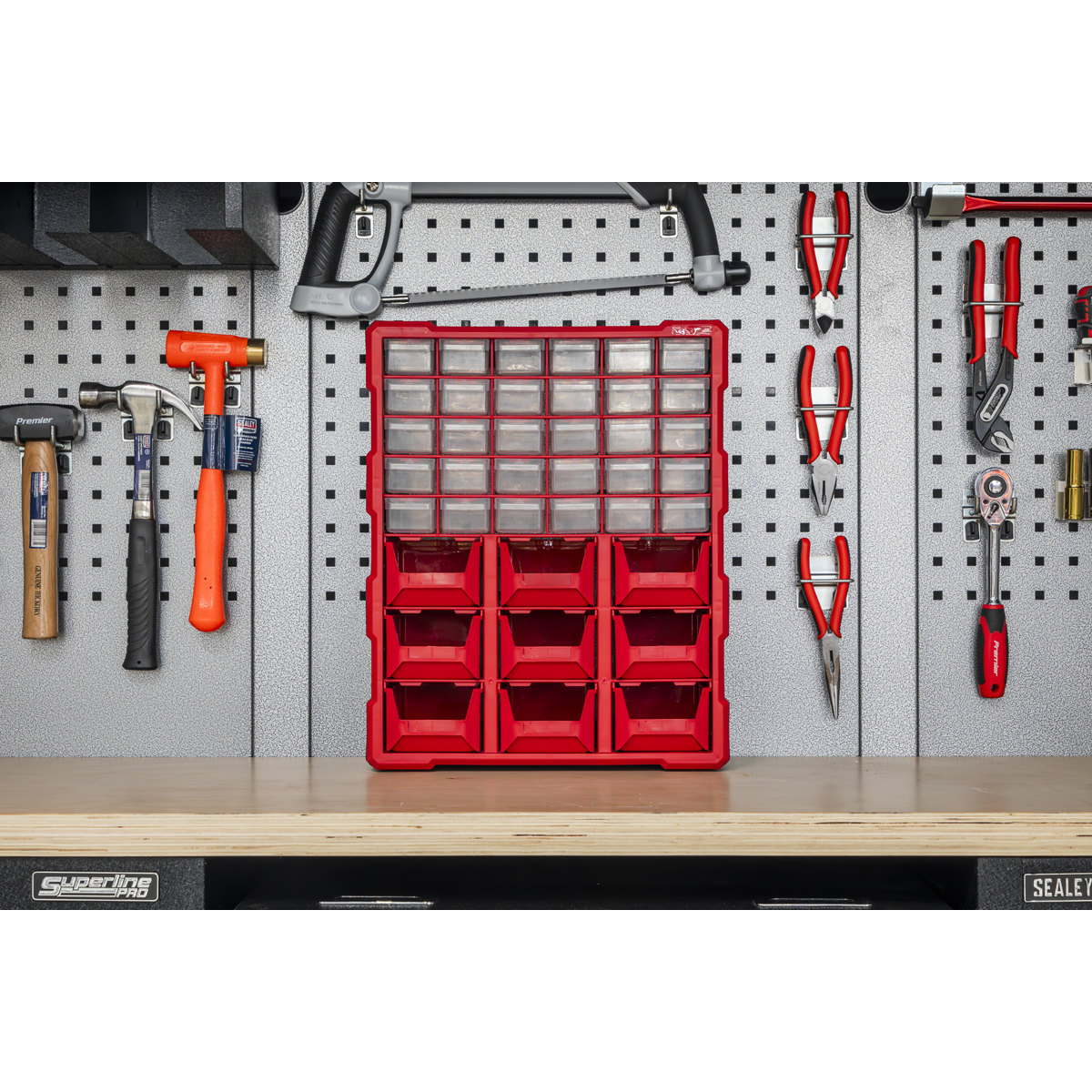 Sealey Cabinet Box 39 Drawer Wall Mountable/Freestanding - Red/Black APDC39R