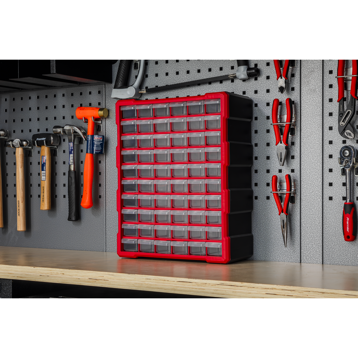 Sealey Cabinet Box 60 Drawer Wall Mountable/Freestanding - Red/Black APDC60R