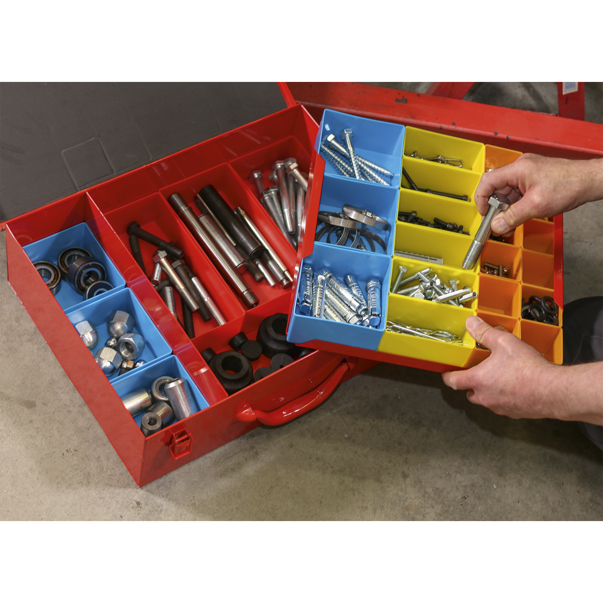 Sealey Metal Case Tool Box Durable 2 Layer With 27 Storage Removable Bins APMC27