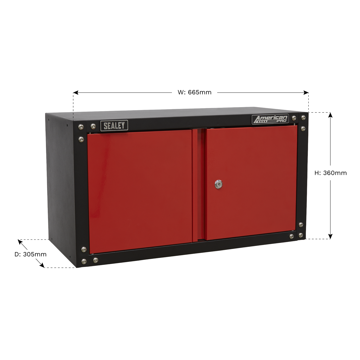Sealey Modular 2 Door Wall Cabinet With Lock & Two Keys 665mm Red/Black APMS85