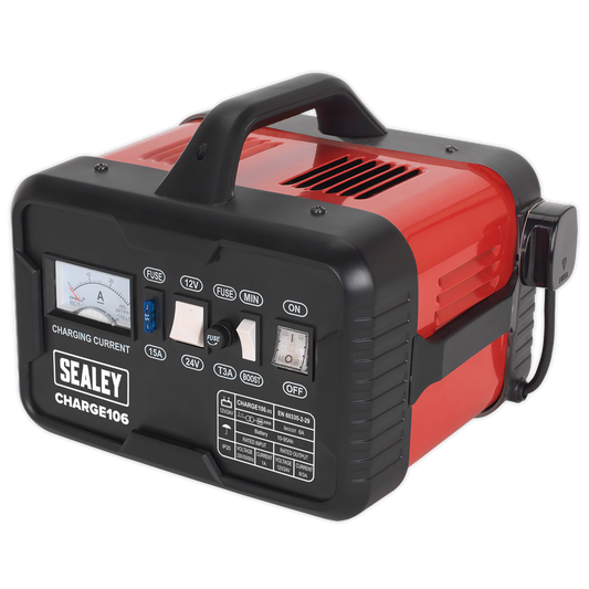 Sealey Battery Charger With Sturdy Carry Handle 8Amp 12V 24V 230V CHARGE106