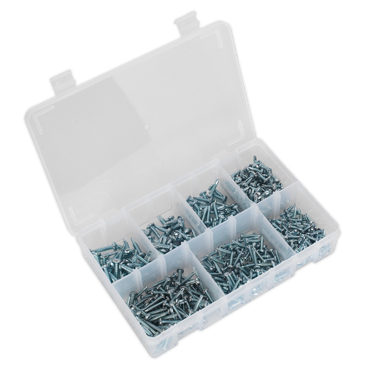 Sealey Self Drilling Screw Assorted 500pc Pan Head Phillips Zinc D7504N AB060SDS