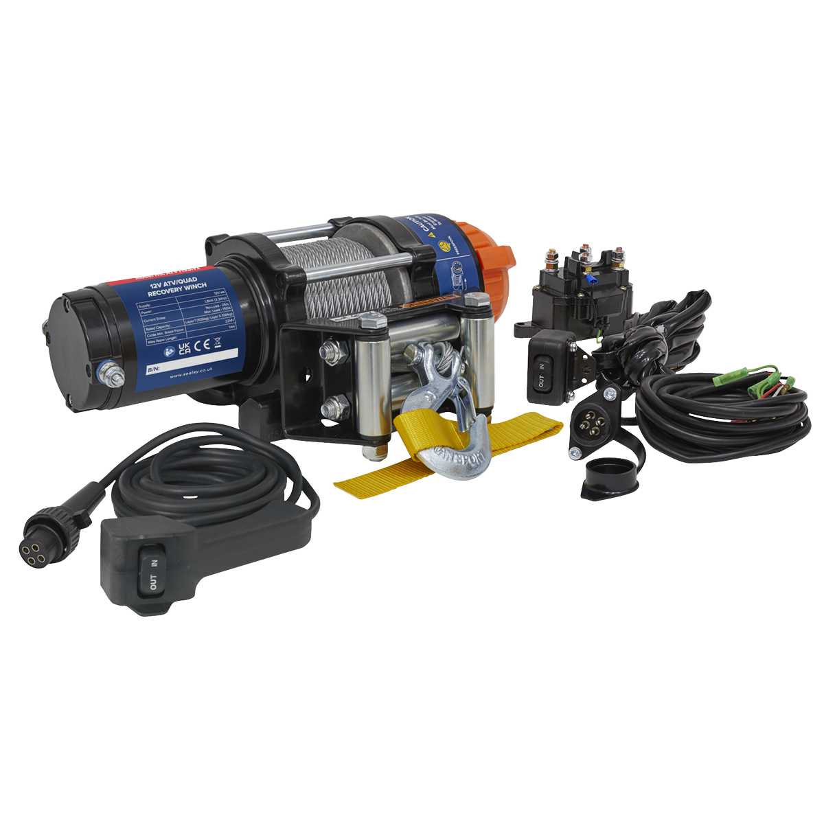 Sealey ATV Quad Recovery Winch 1135kg Line Pull 12V 1.8kW IP67 Rated ATV1135