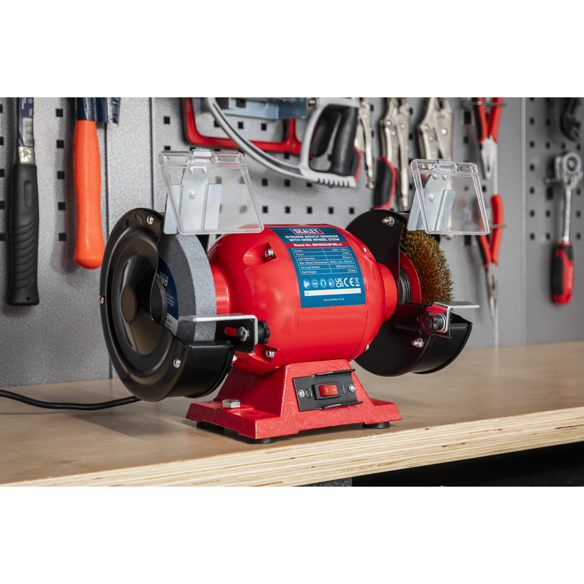 Sealey Bench Grinder 150mm With Wire Wheel 370W/230V 3-Pin Plug BG150XLW/98