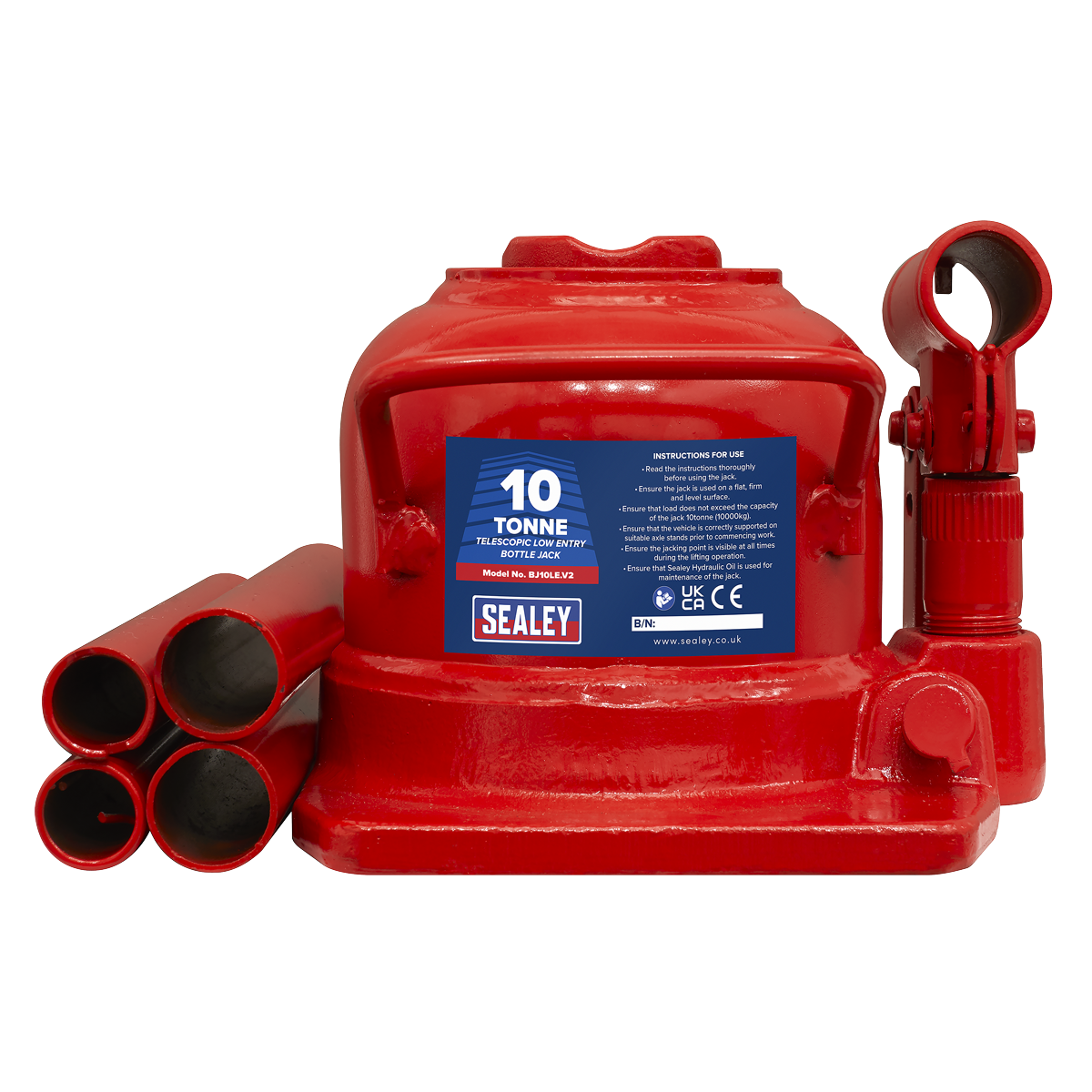 Sealey 10 Tonne Telescopic Low Profile Bottle Jack With Overload Valve BJ10LE