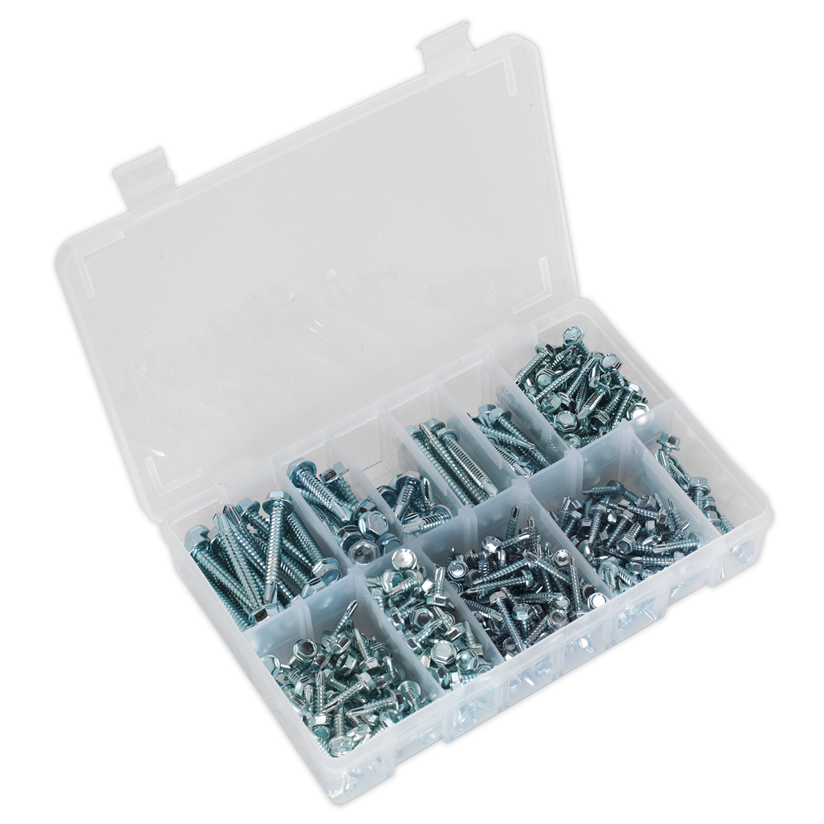 Sealey Self Drilling Screw Assortment 410 Pcs Hex Head Zinc DIN 7504K AB061SDH