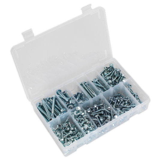 Sealey Self Drilling Screw Assortment 410 Pcs Hex Head Zinc DIN 7504K AB061SDH
