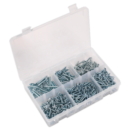 Sealey Self Tapping Screw Assorted 510 Pieces Countersunk Pozi Zinc DIN 7982