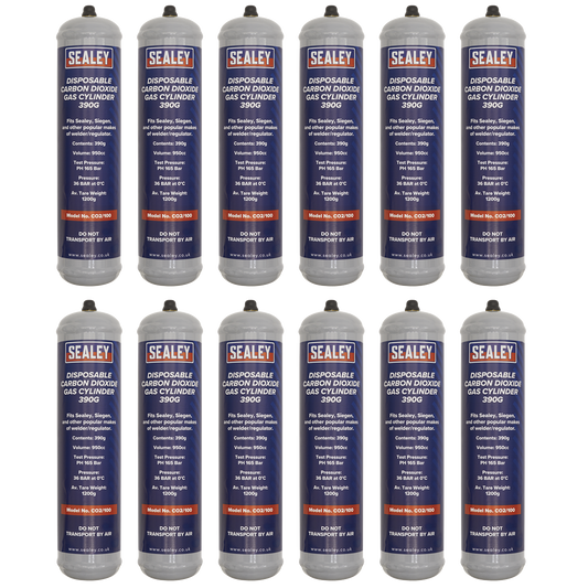 Sealey Gas Cylinder Disposable Carbon Dioxide 390g 12 Pieces CO2/100/12