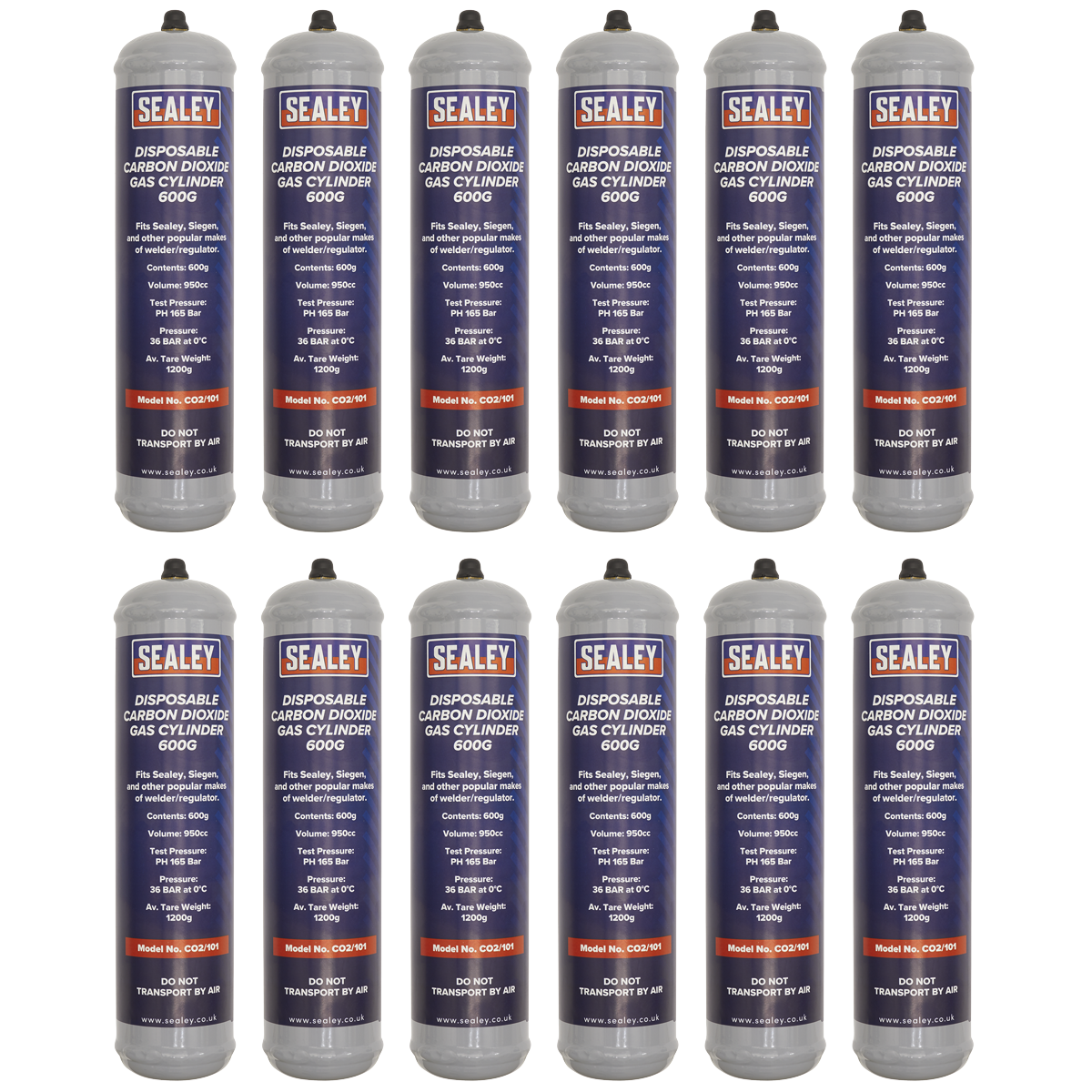 Sealey Gas Cylinder Disposable Carbon Dioxide 600g 12 Pieces CO2/101/12