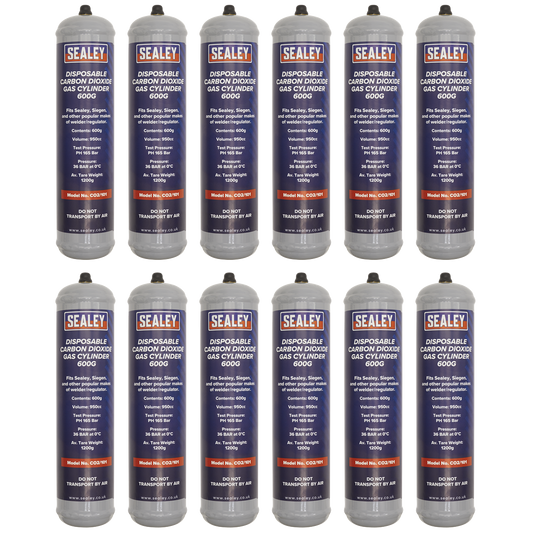 Sealey Gas Cylinder Disposable Carbon Dioxide 600g 12 Pieces CO2/101/12