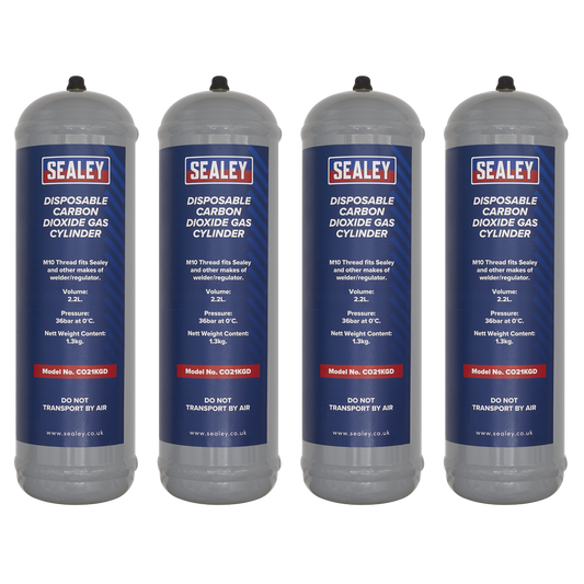 Sealey 1.3kg Disposable Carbon Dioxide Gas Cylinder Universal 4 Pieces CO21KGD4