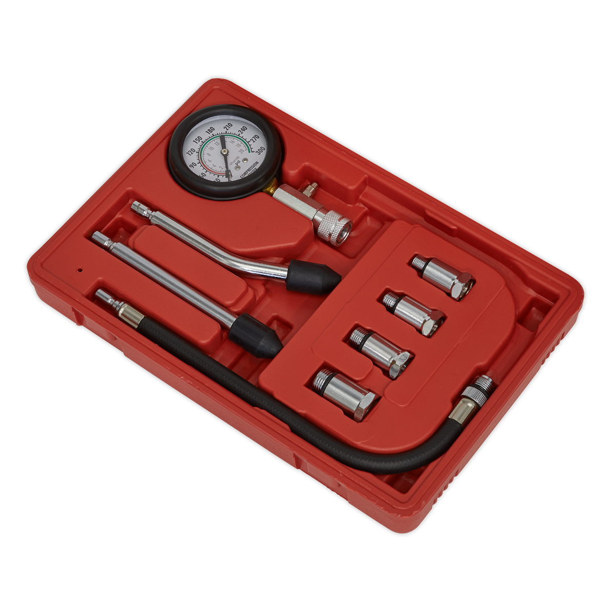 Sealey 8Pc Petrol Engine Compression Test Kit With 63mm Gauge Up To 300psi CT955