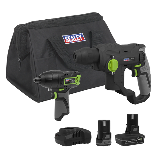 Sealey SV10.8 Series 2x 10.8V Li-Ion Rotary Hammer Drill & Impact Driver Kit