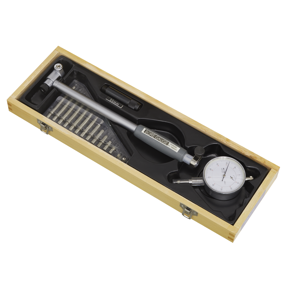 Sealey 50-160mm Precision Dial Bore Gauge In Wooden Storage Case DBG5010