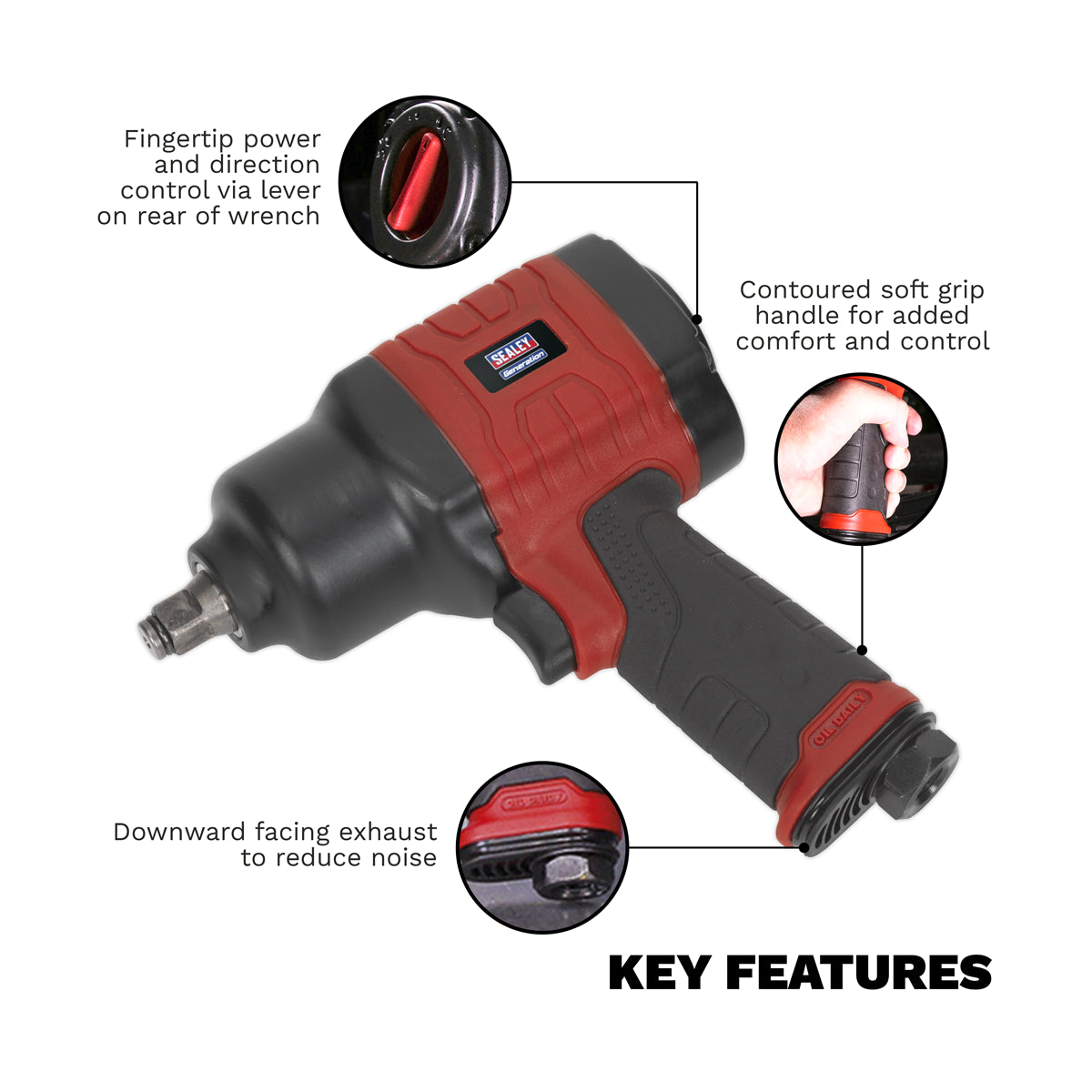 Sealey Composite Air Impact Wrench 1/2" Square Drive Twin Hammer GSA6002